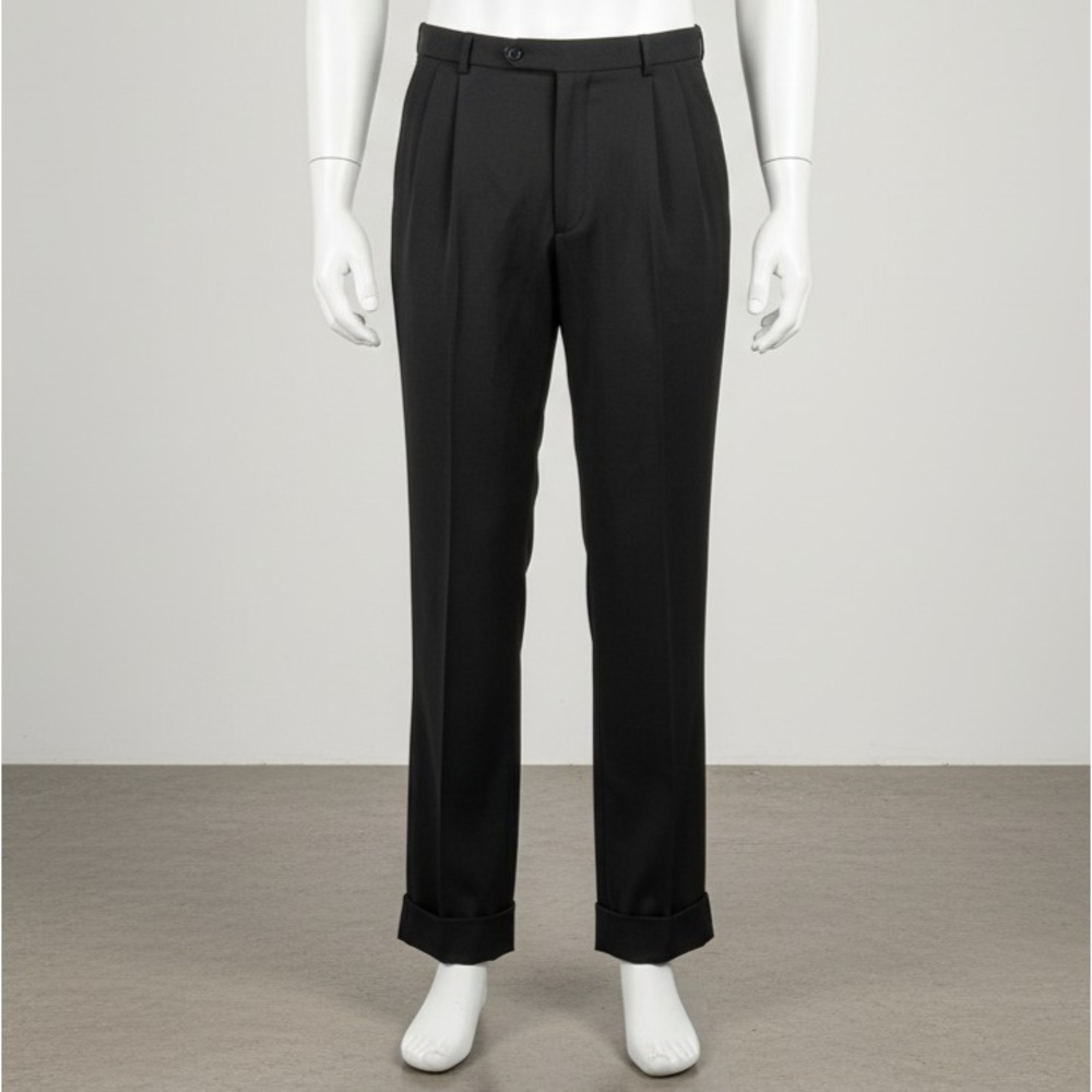 Givenchy Monsieur Black Trousers Mens Pleated‎ Cuff Hem Regular Fit Vintage 42R
